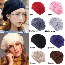 Mujer Cute Beret Braided Baggy Knit Crochet Beanie Hat Ski Cap Winter Warm Cap  eb-17543573